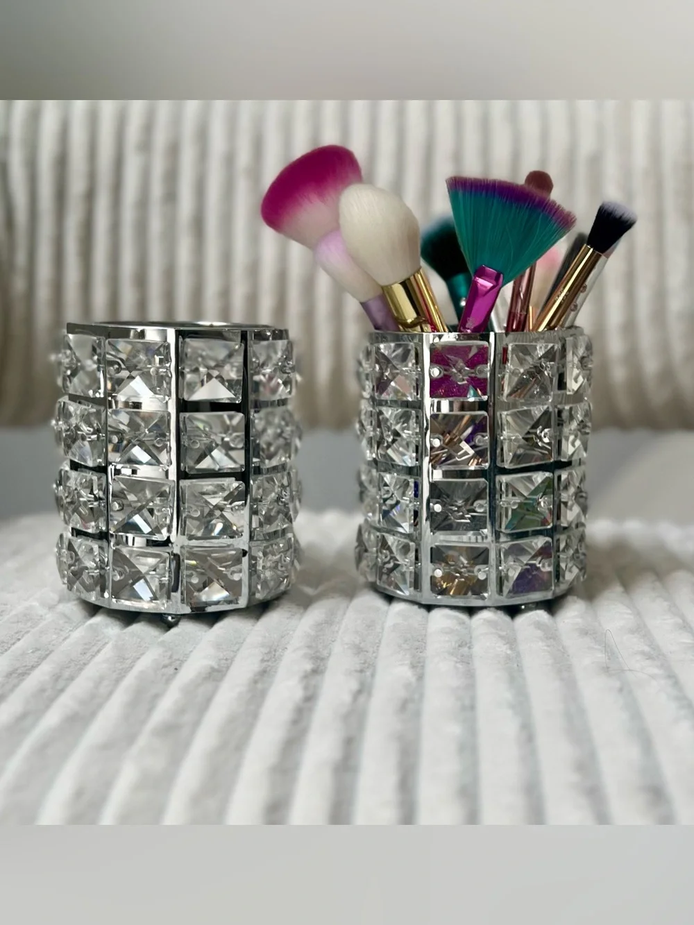 Crystal Candle/Pen/Makeup Brush Holders with Set of 15 New Brushes